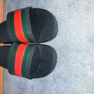 Black Slides with Red and Green Stripes